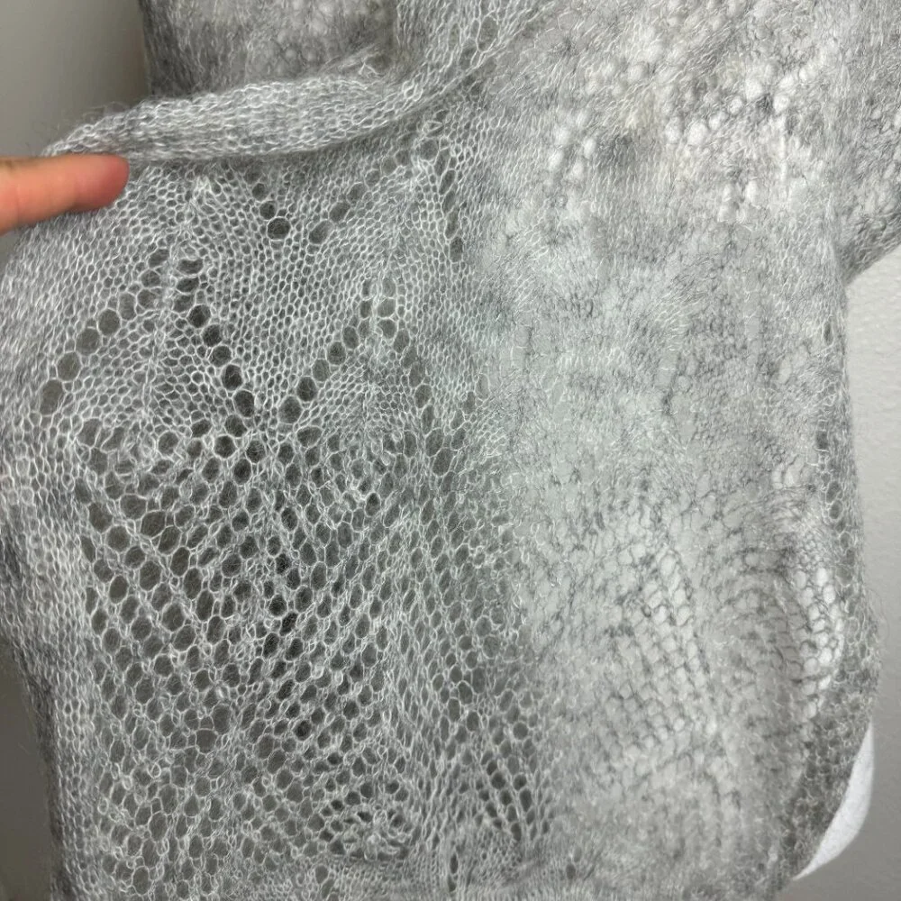 Winter Gray Mohair Blend Openwork Scarf